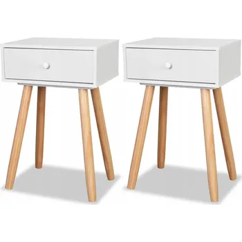 Noční stolek Dřevěné noční stolky Retro, bílo-hnědé, 40x30x61 cm, 2 ks