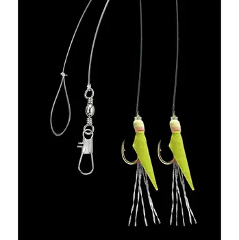 Rybářský háček Aquantic návazec Real Skin Leader Rig 2 háčky velikost 10 délka 150cm chartreuse