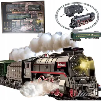 Vláček a vláčkodráha Elektrický vláček s lokomotivou a vagóny, kouř, LED světla, AKU