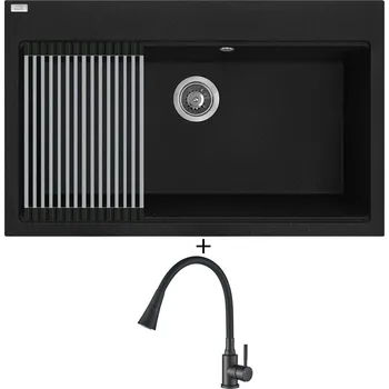 Granitový dřez Granitový dřez SET Laveo TAU SBT B108 černá matná + Rolovací odkapávač + Laveo BCK 762K černá matná