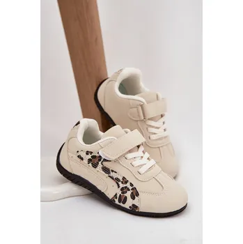 Dívčí tenisky Boto Dětské sportovní boty na suchý zip béžové s leopardem Perrin Boto černá | hnědá | krémová 3459095