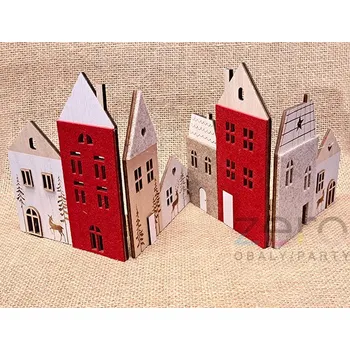 Domečky stojicí rozkládací 18,5 x 60 cm - přírodní/šedá/červená