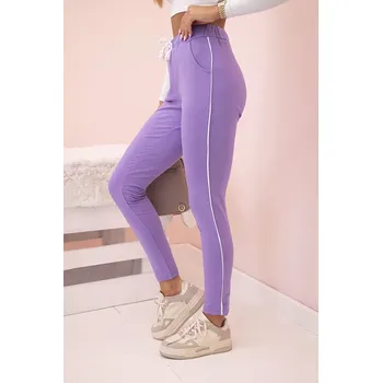 Dámské bavlněné tepláky s kapsami a proužkem Kesi bílá | krémová | fialová 3470939