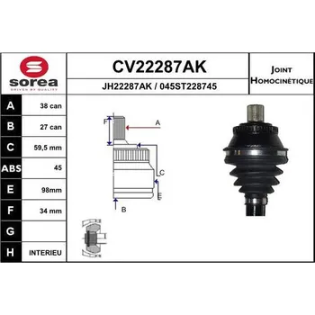 Autodíl Sada kloubů, hnací hřídel EAI CV22287AK