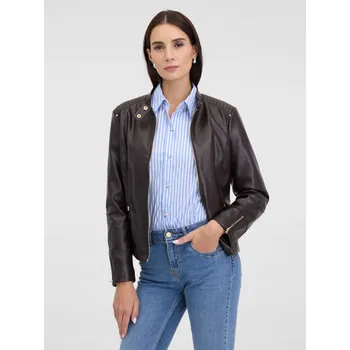 Podprsenka Tmavě hnědá dámská koženková bunda ORSAY