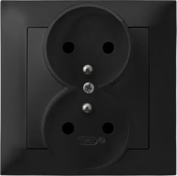 Elektrická zásuvka Dvojitá Elektrická zásuvka Ospel s uzemněním, černá nástěnná zásuvka