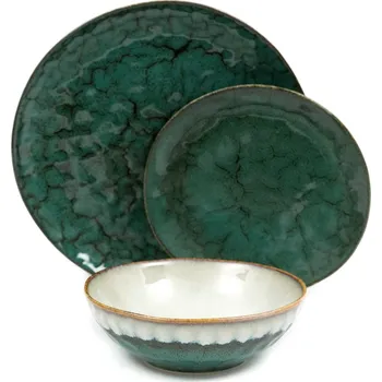 Talíř JÍDELNÍ SERVIS ZELENÝ MOŘSKÝ, SADA PRO 6 OSOB, 18 DÍLŮ, LESKLÝ