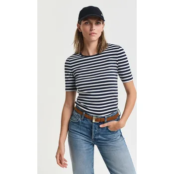 TRIČKO GANT SLIM STRIPED 1X1 RIBBED SS T-SHIRT EVENING BLUE