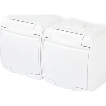 Elektrická zásuvka Dvojitá zásuvka nástěnná s víčkem bílá IP54 Karlik Junior GHE-2