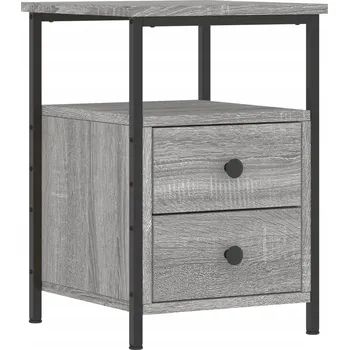 Noční stolek Noční stolek v industriálním stylu z dřevotřísky a železným rámem, šedý
