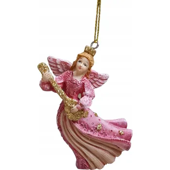 Vánoční dekorace PŘÍVĚSEK VÁNOČNÍ KOULE – RŮŽOVÝ ANDĚL S KYTAROU