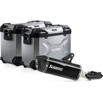 Auto-moto TRAX ADV aluminum case system + Akrapovic Silver. 45/37 l. BMW R 1250 GS/Adv/Rally