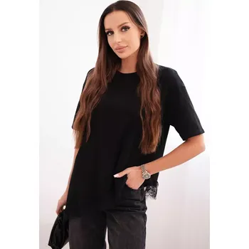 Dámská halenka Kesi Włoski Dámská asymetrická bavlněná blůza s krajkou dole černá Kesi Włoski černá 3451600