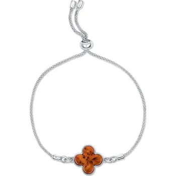 Náramek Stříbrný náramek s jantarem ve tvaru čtyřlístku Kira