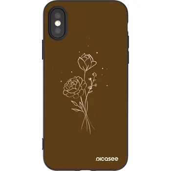 Pouzdro na mobilní telefon Picasee silikonový černý obal pro Apple iPhone X/XS - Brown flowers