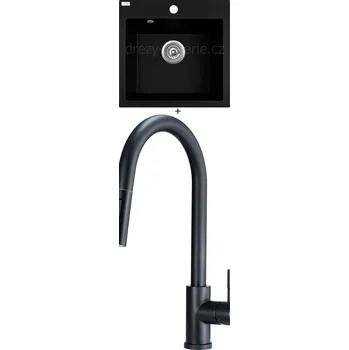 Granitový dřez Granitový dřez SET Laveo ALENA černá matná + Deante LIMA N72M černá matná