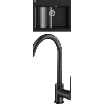 Granitový dřez Granitový dřez SET Laveo TAU SBT B106 černá matná + rolovací odkapávač + Deante MILIN B62M černá matná