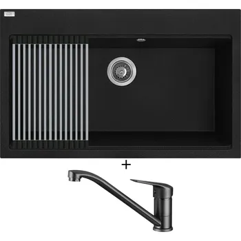 Granitový dřez Granitový dřez SET Laveo TAU SBT B108 černá matná + Rolovací odkapávač + Deante NEO BORO BMO N60M černá matná