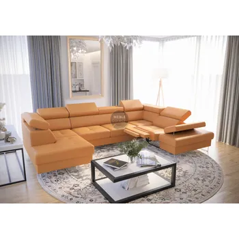 Sedací souprava Rohová sedací souprava GALAXY MAX II , relax s funkcí spaní 215x350x170 přírodní kůže - žlutá , pravá