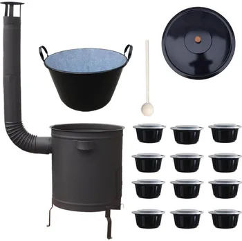 Kempingové nádobí Smaltovaný kotel 70 L + silná kovová kotlina 53 cm (2 mm) STRONG žáruvzdorná barva PLUS 600 + plastové boxy (misky) s víkem 12 ks