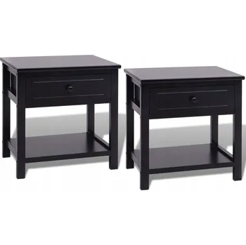 Noční stolek Dřevěné noční stolky se zásuvkou, černé, 40 x 29 x 42 cm