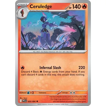 Karetní hra Pokémon PFL 020/094 Ceruledge - Phantasmal Flames Stav: Near Mint, Verze: REVERSE HOLO