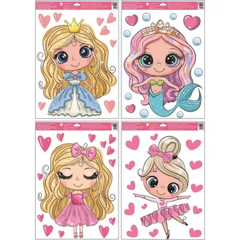 Samolepící dekorace ANDĚL Okenní fólie s glitry Princezny 30 x 50 cm