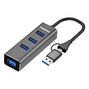 USB hub PremiumCord 5G SuperSpeed USB3.2 Hub USB-C a USB-A na 4x USB-A 3.2 Gen 1