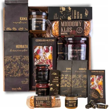 Dárkový potravinový koš Dárková sada Green Touch s kávou, čajem a sladkými doplňky