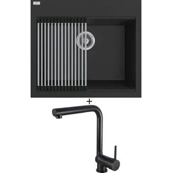 Granitový dřez Granitový dřez SET Laveo TAU SBT 710B černá matná + rolovací odkapávač + Deante ASTER N73M černá matná