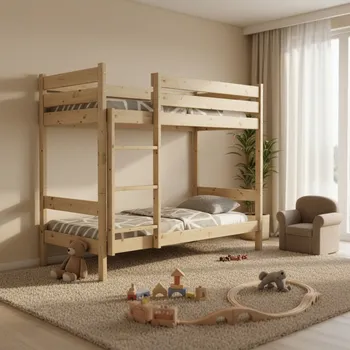 Postel Elvisia Dřevěná patrová postel TED s roštem | borovice 90 x 200 cm