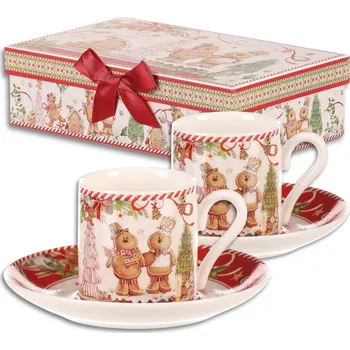 Dárková sada 2 vánočních šálků s podšálky Perníčky 180 ml 4 ks červená