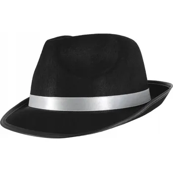Karnevalový kostým Klobouk černý s bílým lemem, černo-bílý gangsterský kostým karneval