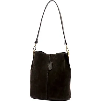 Kabelka Tmavě hnědá bucket vaková kabelka z broušené kůže