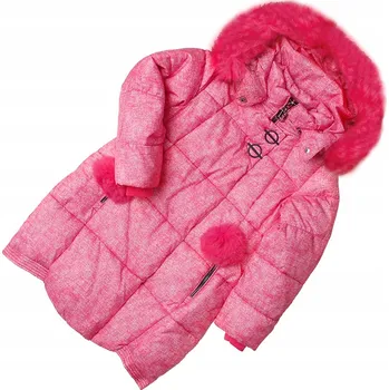 Dívčí bunda Zimní bunda s kožíškem, velmi teplá, růžový melanžový kabátek 98