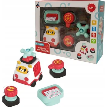 MINI CLUB MONTESSORI AUTÍČKO INTERAKTIVNÍ SENZORICKÁ HRAČKA PRO DĚTI OD 12 MĚSÍCŮ