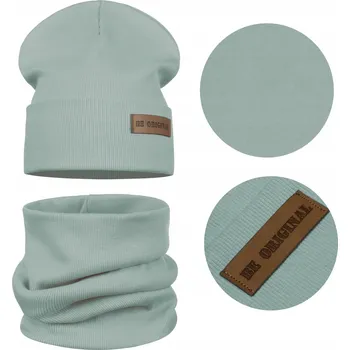 Čepice Jarní dětská souprava ČEPICE + NÁKRČNÍK, BAVLNA, dvojitá látka, mátová