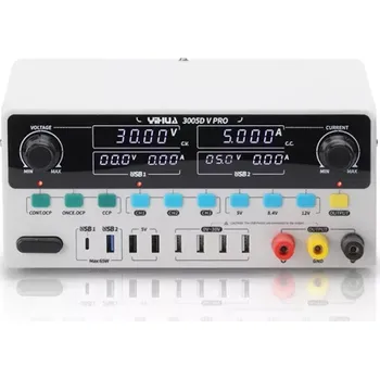 Laboratorní zdroj Laboratorní zdroj YIHUA 3005D-V PRO, 30V/5A+8x USB, lineární, Power Delivery (PD) 3.1, QC3+