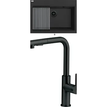 Granitový dřez Granitový dřez SET Laveo TAU SBT B107 černá edice + Rolovací odkapávač + Deante MOMI BKM N73M černá matná