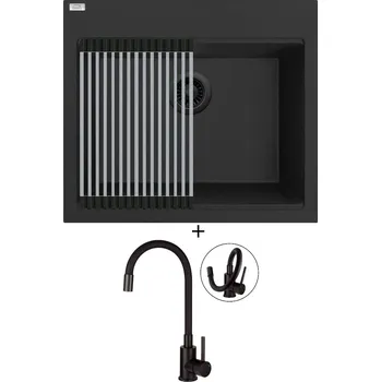 Granitový dřez Granitový dřez SET Laveo TAU SBT 710B černá edice + rolovací odkapávač + Deante NEO LUNO BOC N72M černá matná