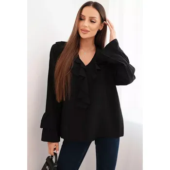 Dámská halenka Kesi Włoski Dámská blůza z viskózy s volány a dlouhým rukávem černá Kesi Włoski černá 3456613