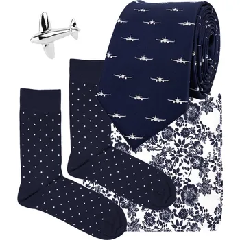 Kravata Bubibubi Tmavomodrá kravatová sada s letadly