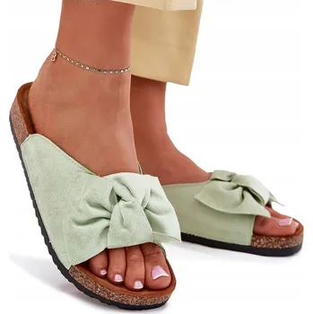 Dámské pantofle NAZOUVÁKY NA KORKOVÉ PODRÁŽCE S MÁTOVOU MAŠLIČKOU, VELIKOST 36