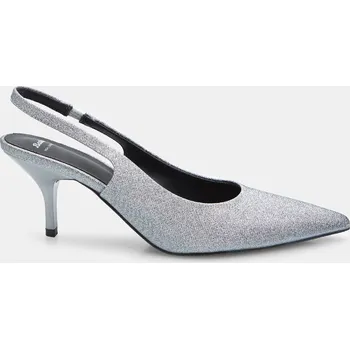 Dámské lodičky Baťa decolleté slingback s podpatkem a špičkou stříbrné, vel. 38