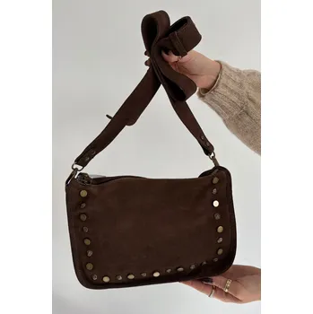 Kožená semišová kabelka s ozdobnými kamínky Boto hnědá 3466658