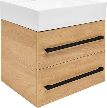 Koupelnový nábytek SAT Koupelnová skříňka s umyvadlem a černou úchytkou SAT Cube Way 60x53x46 cm dub Hickory mat CUBE46C602DHSATCW CUBE46C602DHSATCW