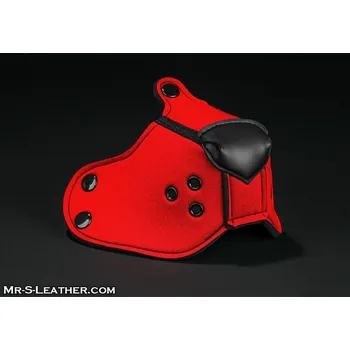 Erotická maska Mr. S Leather Neoprene K9 Muzzle Red, neoprenový čumák pro puppy play