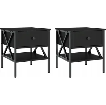 Noční stolek Noční stolky industriální, dřevěné a železné, černé, 40x42x45 cm