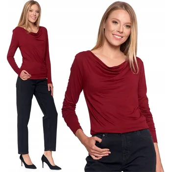 Dámská halenka DÁMSKÁ BLŮZKA VISKÓZA DLOUHÝ RUKÁV MORAJ VÝSTŘIH DO LODIČKY ČERVENÁ L