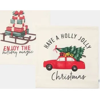 Vánoční dekorace Sinsay - Vánoční povlaky s potiskem dárků a auta s vánočním stromkem (2 kusy) - krémová - 952CA-01X - 952CA-01X-ONE